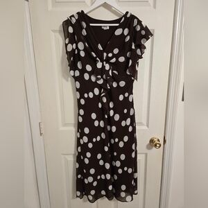 Brown Polka Dot V-Neck Dress Bias Cut By J.B.S. Size 12